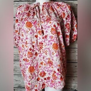Knox Rose Floral Pink and Orange Women's Peasant Top